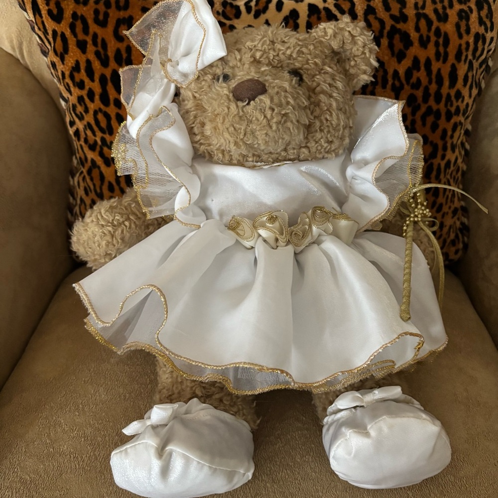 Build-A-Bear Workshop Brown Bear with White and Gold Dress